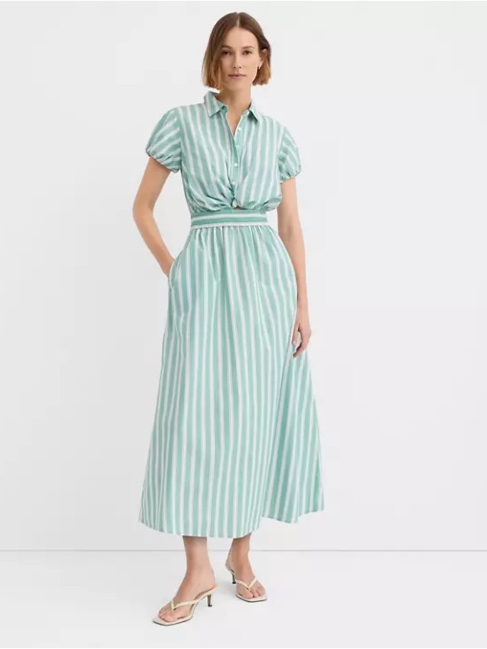 LOFT Mint Green and White Striped Midi Shirt Dress